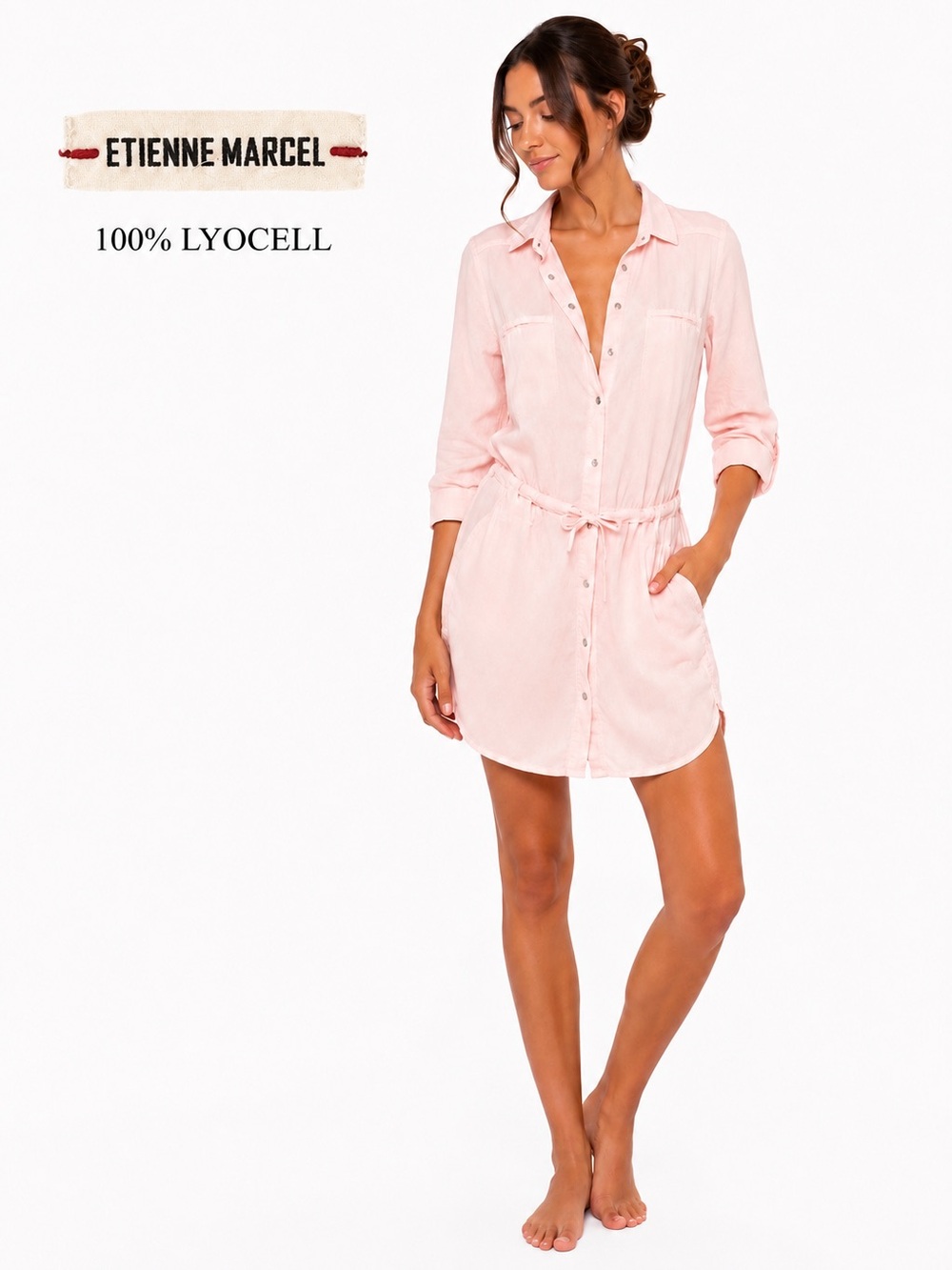 Etienne Marcel Blush Pink 100% Lyocell Shirt Dress Size M